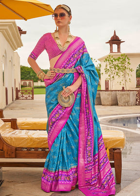 Blue Dupion Silk Saree With Blouse Piece - Indian Silk House Agencies