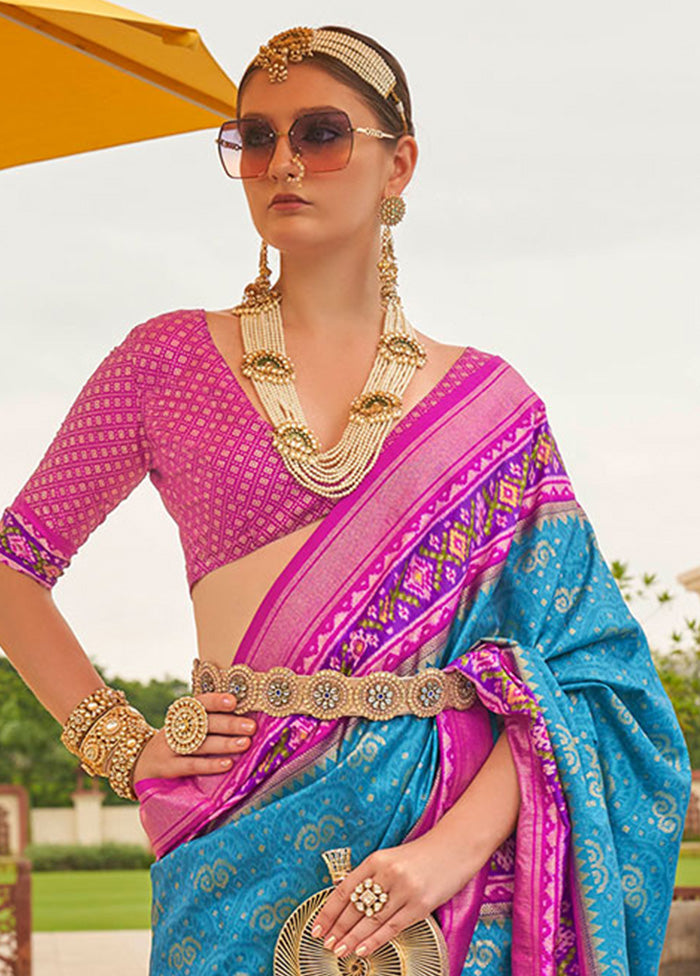 Blue Dupion Silk Saree With Blouse Piece - Indian Silk House Agencies