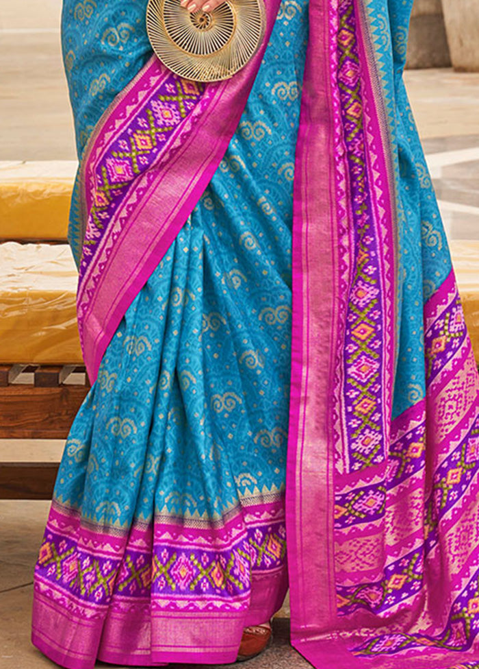 Blue Dupion Silk Saree With Blouse Piece - Indian Silk House Agencies