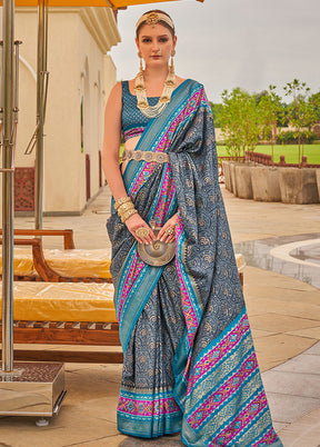 Grey Dupion Silk Saree With Blouse Piece - Indian Silk House Agencies