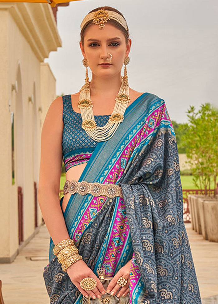 Grey Dupion Silk Saree With Blouse Piece - Indian Silk House Agencies