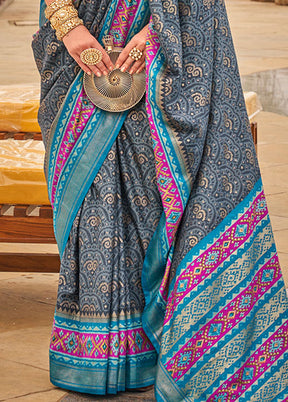 Grey Dupion Silk Saree With Blouse Piece - Indian Silk House Agencies