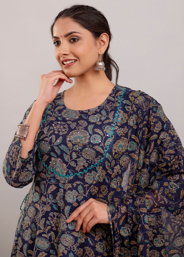 3 Pc Blue Readymade Rayon Suit Set - Indian Silk House Agencies