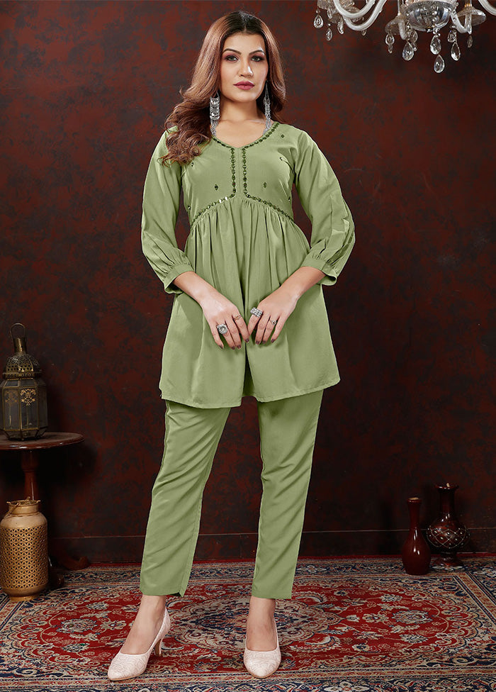 2 Pc Pista Green Readymade Cotton Coord Set - Indian Silk House Agencies
