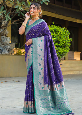 Blue Dupion Silk Saree With Blouse Piece - Indian Silk House Agencies