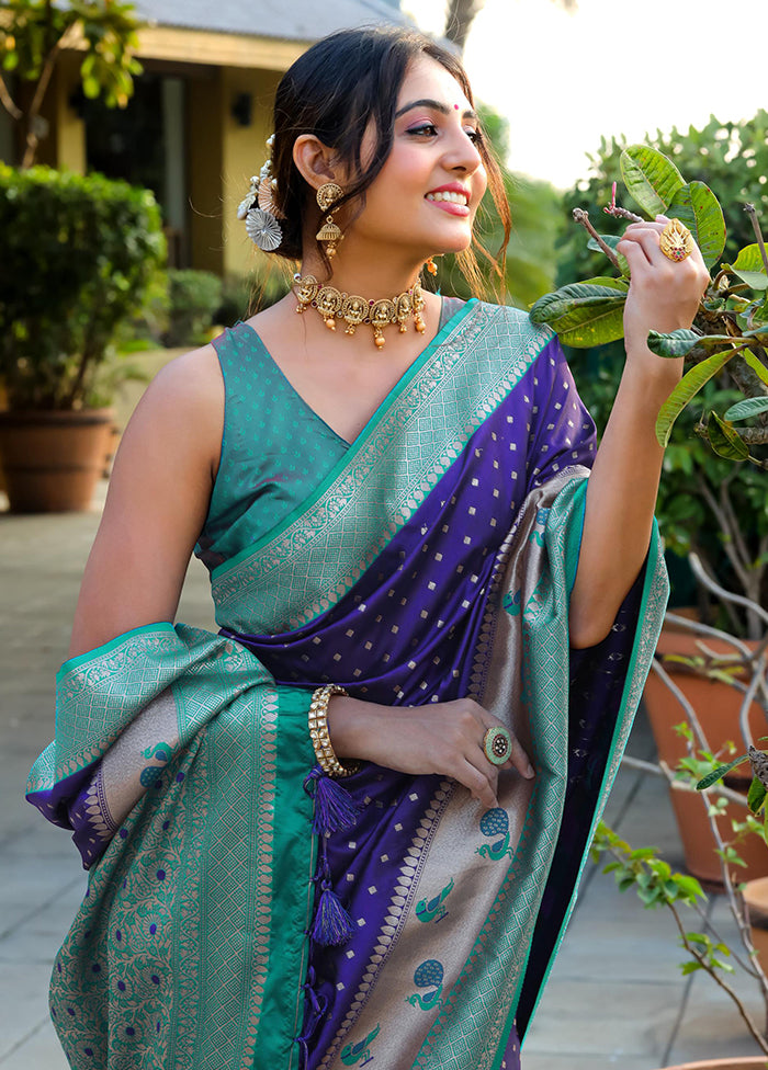 Blue Dupion Silk Saree With Blouse Piece - Indian Silk House Agencies