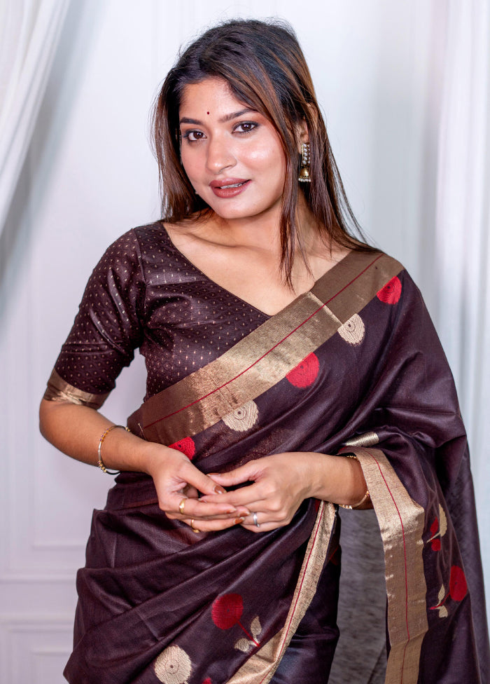 Brown Silk Saree With Blouse Piece - Indian Silk House Agencies