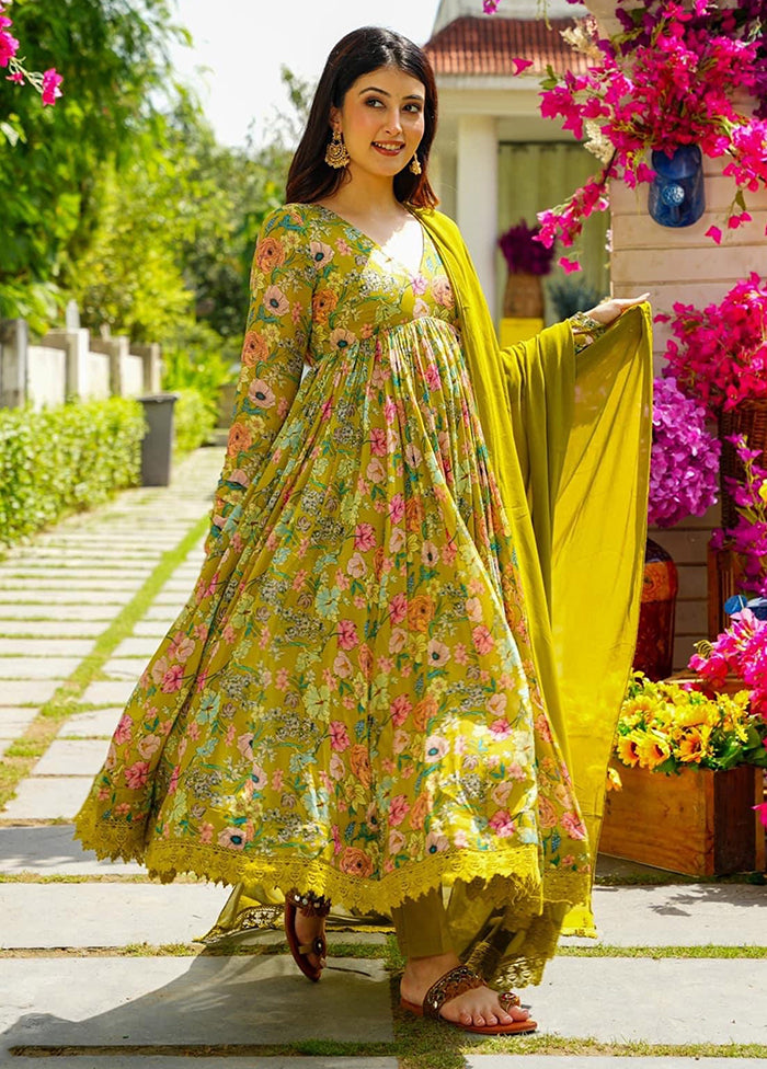 3 Pc Mehendi Readymade Silk Suit Set - Indian Silk House Agencies
