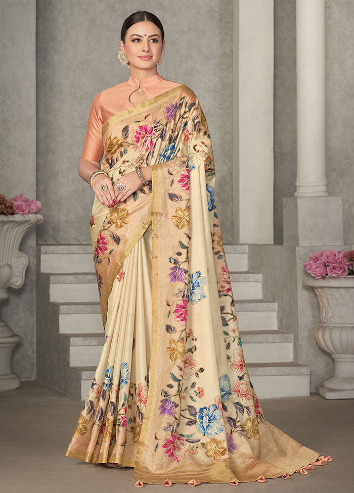 Beige Dupion Silk Saree With Blouse Piece - Indian Silk House Agencies