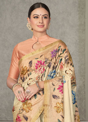 Beige Dupion Silk Saree With Blouse Piece - Indian Silk House Agencies