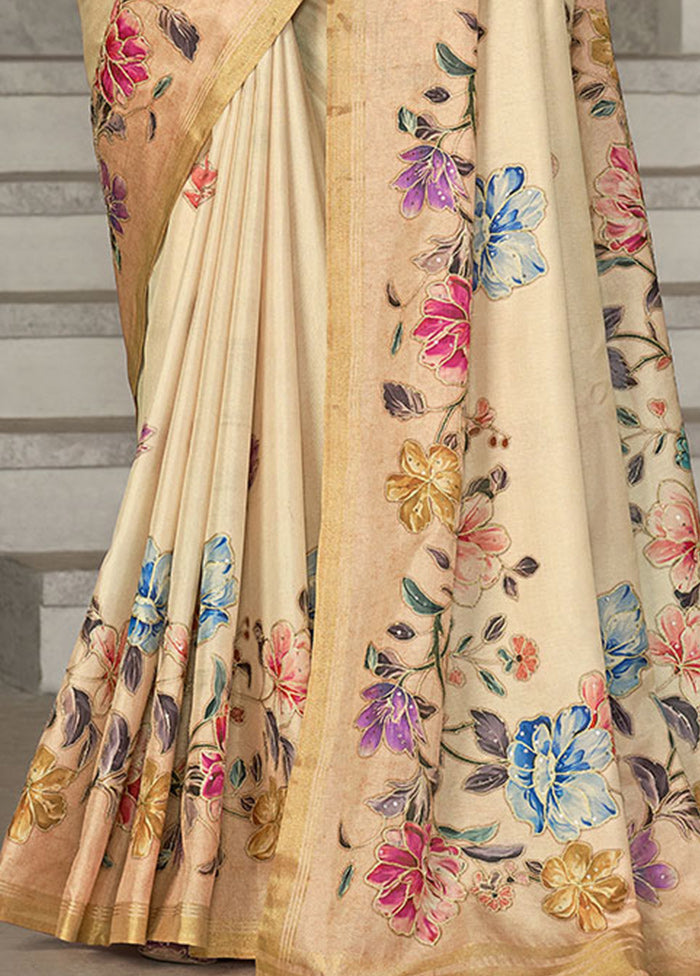 Beige Dupion Silk Saree With Blouse Piece - Indian Silk House Agencies