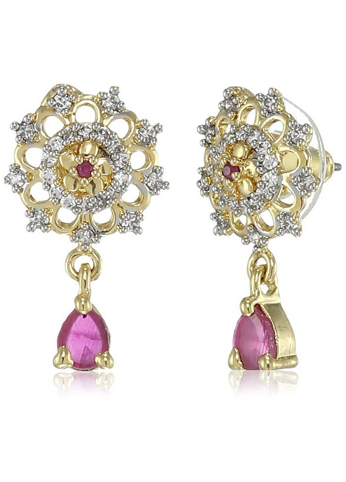 Estele 24 Kt Gold Plated American Diamond Nakshatra Ruby Drop Earrings - Indian Silk House Agencies