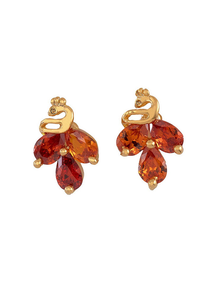 Estele Brass 24 Kt Gold Plated CZ Pear Tangerine Stud Earrings for Girls - Indian Silk House Agencies