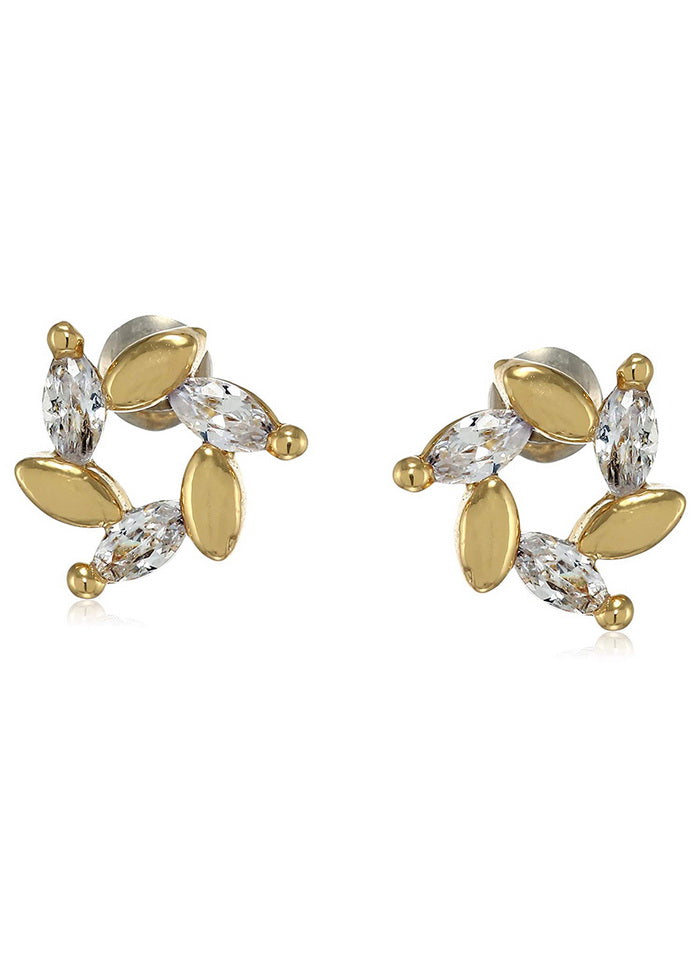 Estele 24 Kt Gold Plated American Diamond Wreath Leaf Stud Earrings For Girls - Indian Silk House Agencies