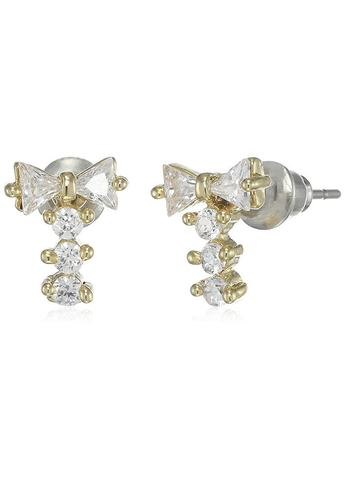 Estele 24 Kt Gold Plated American Diamond Bow tie Stud Earrings - Indian Silk House Agencies