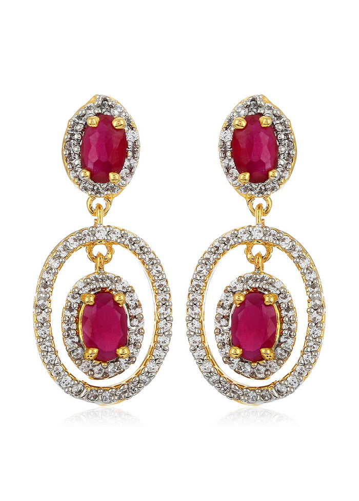 Estele 24 Kt Gold And Silver Plated American Diamond Pink Lollipop Drop Earrings For Women Girls - Indian Silk House Agencies