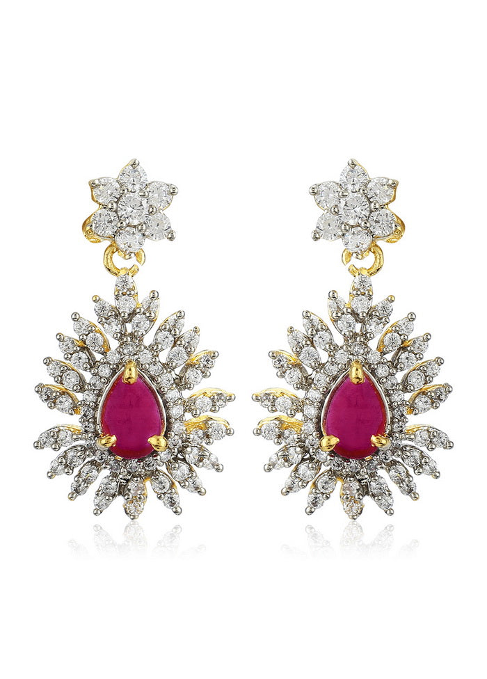 Estele 24 Kt Gold plated Austrian Diamond Drop Traditional Earrings - Indian Silk House Agencies