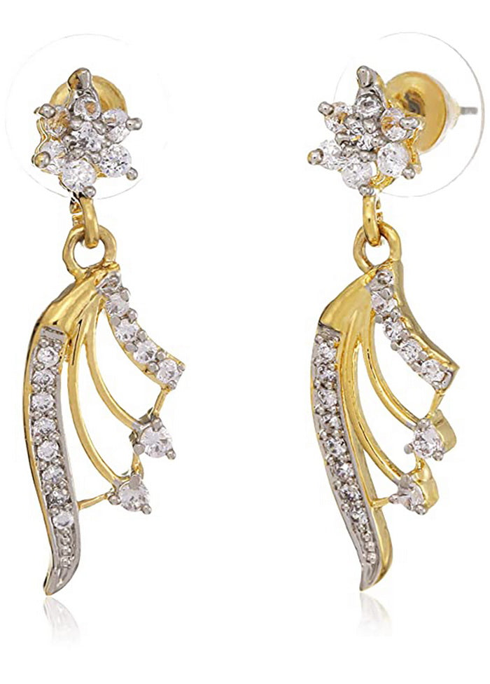Estele 24 Kt Gold and Silver Plated American Diamond Ballerina Stud Earrings - Indian Silk House Agencies