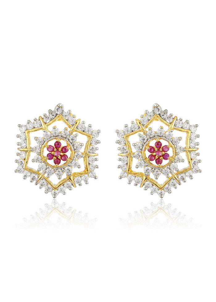 Estele 24Kt Gold And Silver Tone Plated Floral Motif Drop Earrings - Indian Silk House Agencies