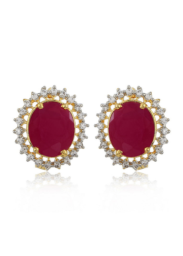 Estele 24 Kt Gold and Silver Plated American Ruby Nakshatra Sparkle Stud Earrings for Women - Indian Silk House Agencies