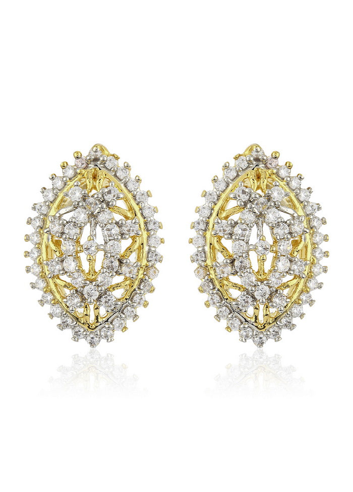 Estele 24 Kt Gold Plated American Diamond Infinity Stud Earrings_one size - Indian Silk House Agencies
