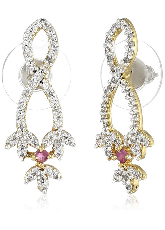 Estele Brass 24 Kt Gold And Silver Plated American Diamond Elegant Infinity Girls Stud Earrings Gol - Indian Silk House Agencies