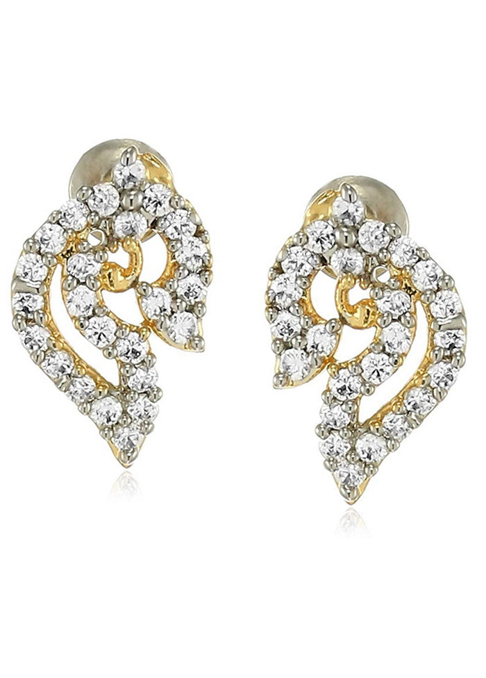 Estele 24 Kt Gold Plated American Diamond Mishaped Leaf Earrings for Women - Indian Silk House Agencies