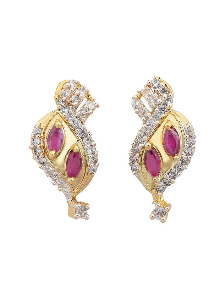 Estele 24 Kt Gold and Silver Plated American Diamond Marquise Ruby traditional Stud Earrings for Gir - Indian Silk House Agencies
