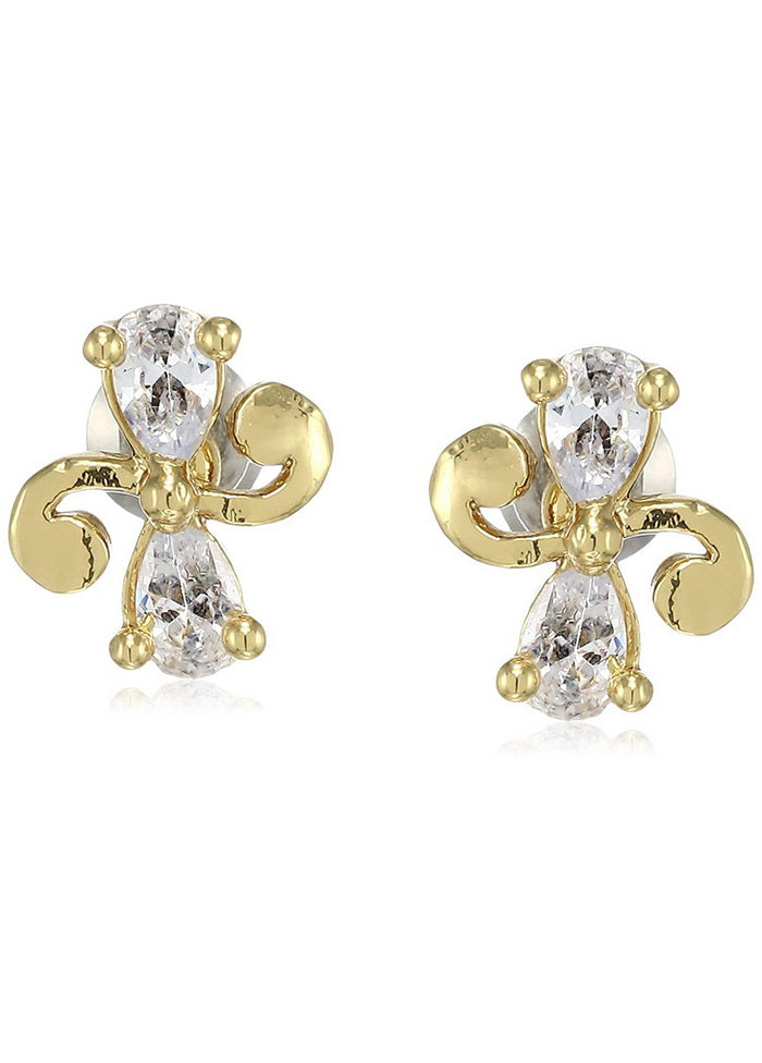 Estele 24 Kt Gold Plated American Diamond Dancing Pear Stud Earrings - Indian Silk House Agencies