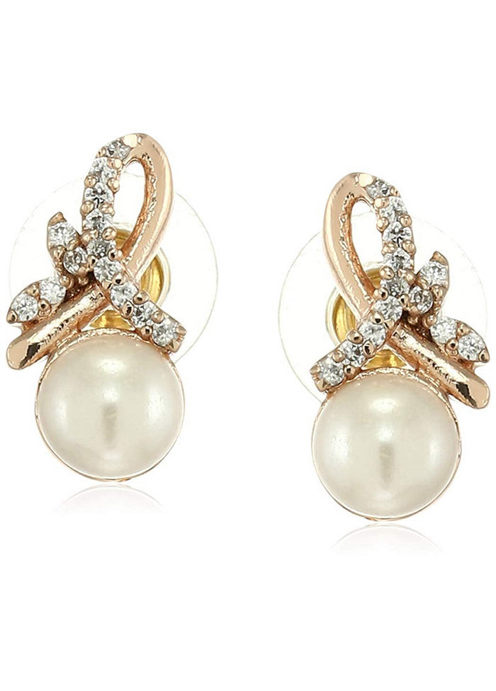 Estele 24Kt Gold Plated Whirlwind Shaped Earrings with Pearl for Women and Girls - Indian Silk House Agencies