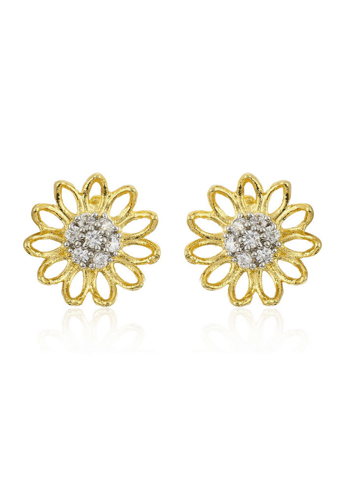 Estele 24 Kt Gold Plated American Diamond Flower Petal Shaped Earrings for Women - Indian Silk House Agencies