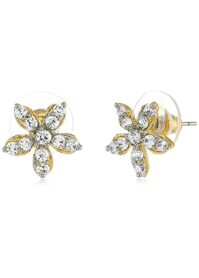 Estele 24 Kt Gold and Silver Plated American Diamond Flower Bunch Stud Earrings - Indian Silk House Agencies