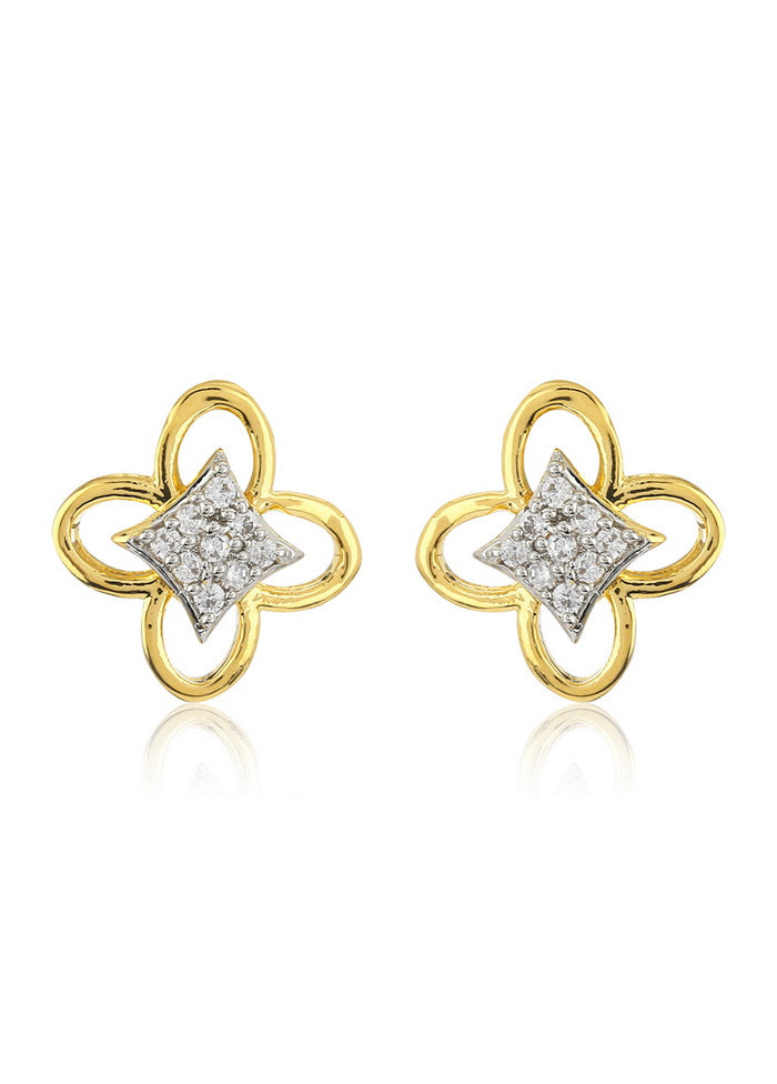 Estele 24 Kt Gold Plated American Diamond Clover Earrings for Women - Indian Silk House Agencies