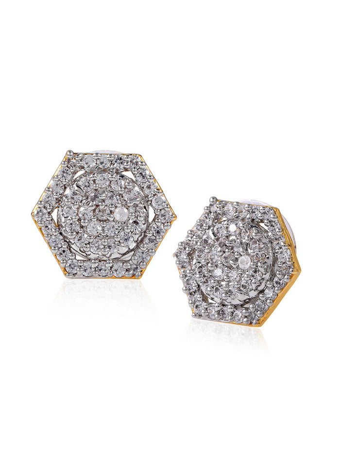 Estele 24 Kt Gold Plated American Diamond Hexagon Danglers Earrings - Indian Silk House Agencies