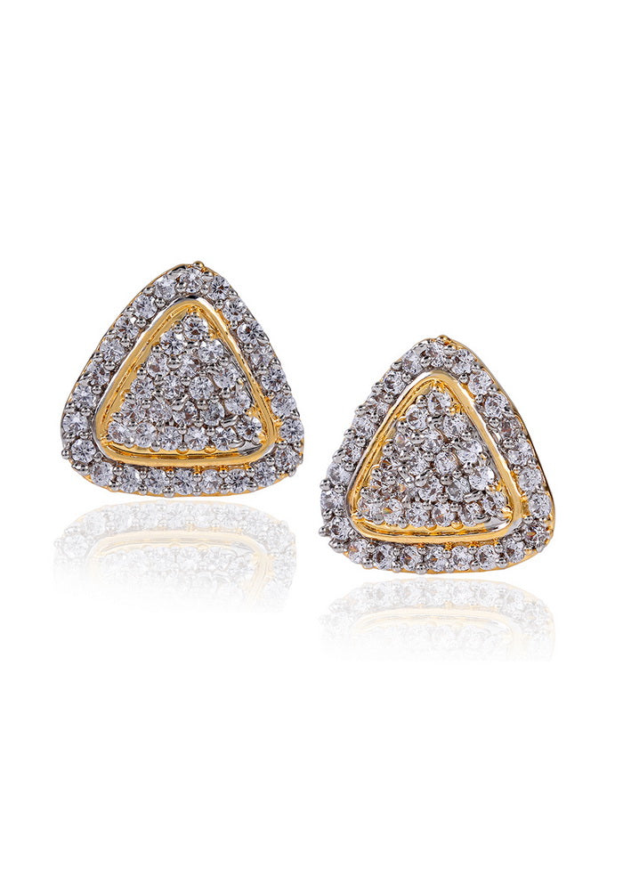 Estele 24 Kt Gold Plated American Diamond Triangular Stud Earrings - Indian Silk House Agencies
