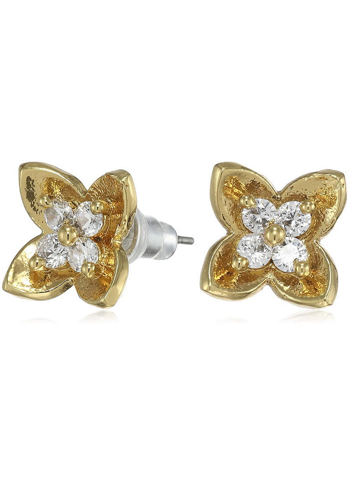 Estele 24 Kt Gold Plated American Diamond Bedstraw Stud Earrings - Indian Silk House Agencies