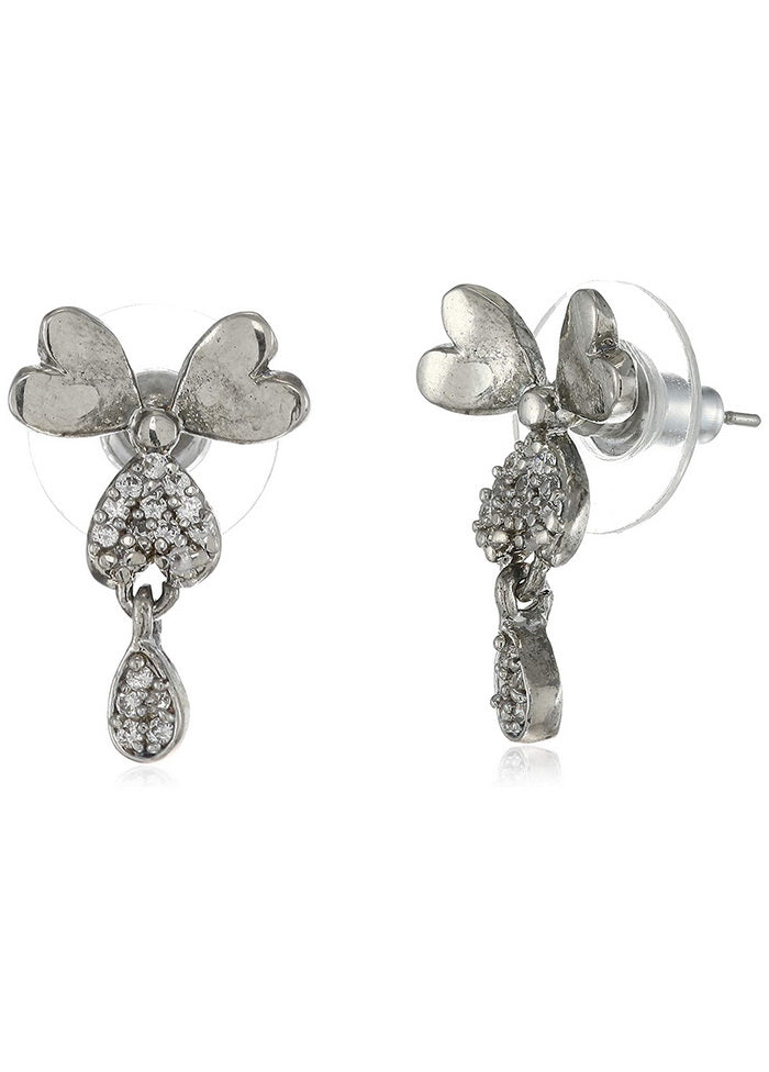 Estele 24 Kt Gold and Silver Plated American Diamond Monocot Flower Drop Earrings - Indian Silk House Agencies
