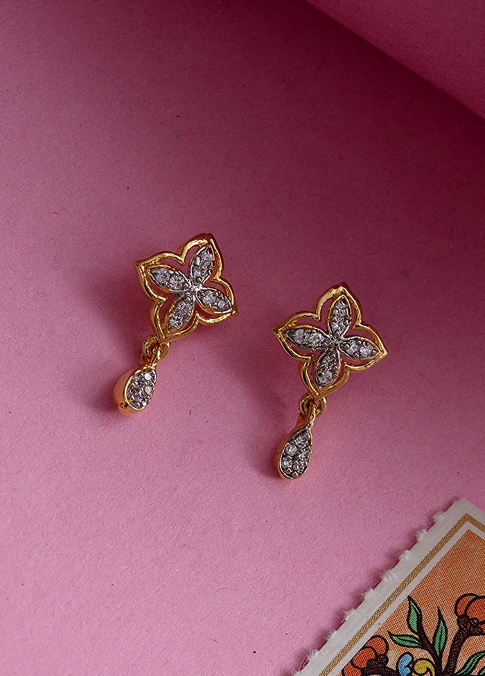 Estele 24 Kt Gold Plated American Diamond Flower Earrings for Women - Indian Silk House Agencies