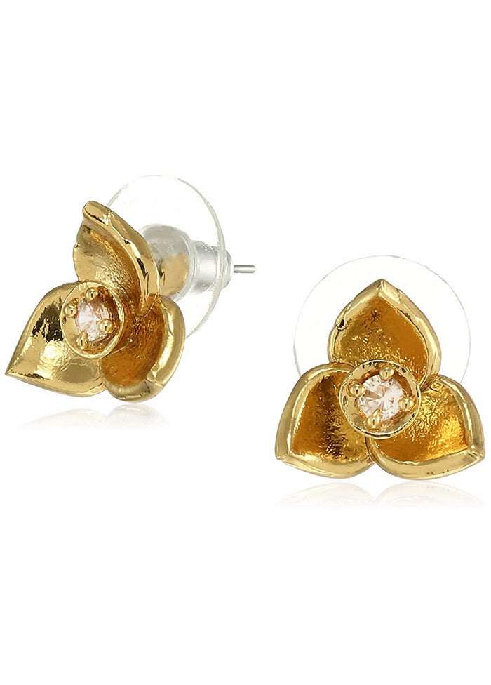 Estele 24 Kt Gold and Silver Plated American Diamond Flower and Heart Drop Earrings - Indian Silk House Agencies