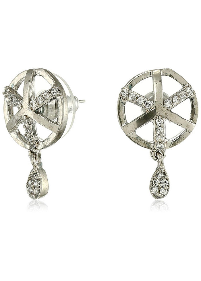 Estele 24 Kt Gold and Silver Plated American Diamond Spokes wheel Drop Earrings - Indian Silk House Agencies