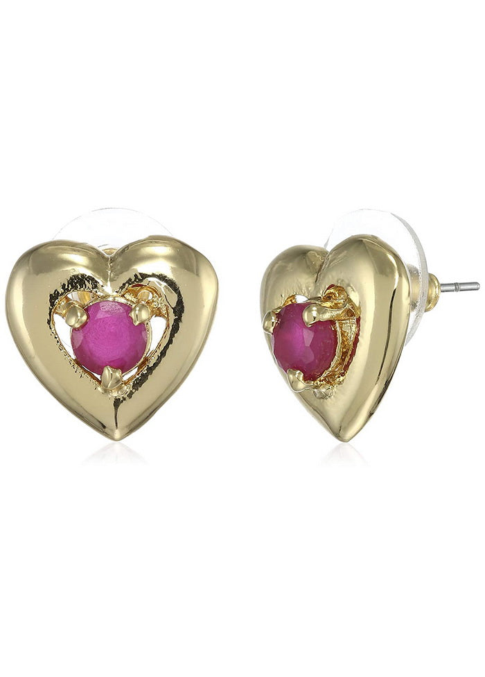 Estele 24 Kt Gold Plated CZ Ruby Heart Stud Earrings - Indian Silk House Agencies