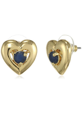 Estele 24 Kt Gold Plated CZ Sapphire Heart Stud Earrings - Indian Silk House Agencies