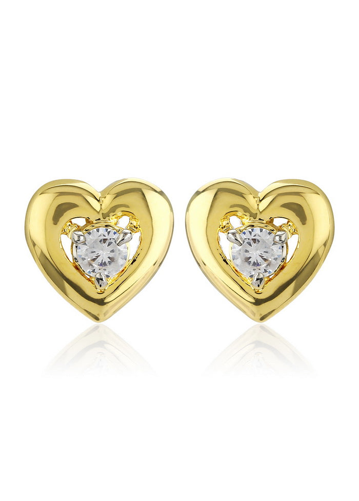 Estele Womens 24 Kt Gold Plated Metal Brass American Diamond Heart Stud Earrings - Indian Silk House Agencies