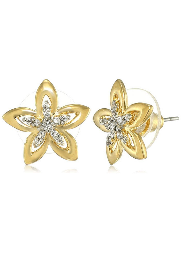Estele 24 Kt Non Precious Metal Gold Plated American Diamond 5 Petal Clover Stud Earrings for Girls - Indian Silk House Agencies