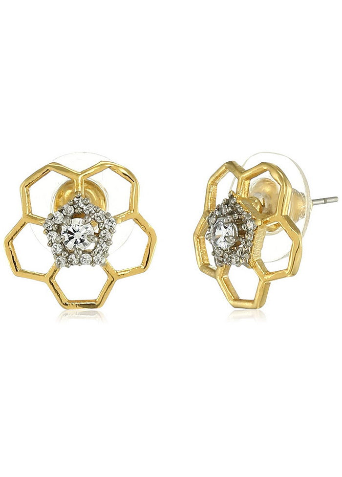 Estele 24 Kt Gold Plated American Diamond Hexagon Shaped Earrings for Women - Indian Silk House Agencies