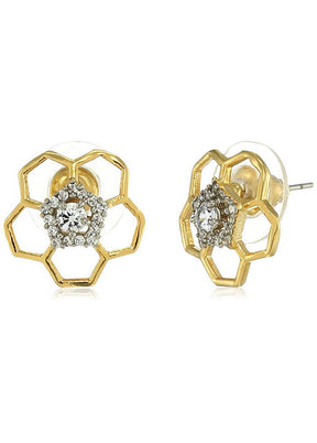 Estele 24 Kt Gold Plated American Diamond Hexagon Shaped Earrings for Women - Indian Silk House Agencies