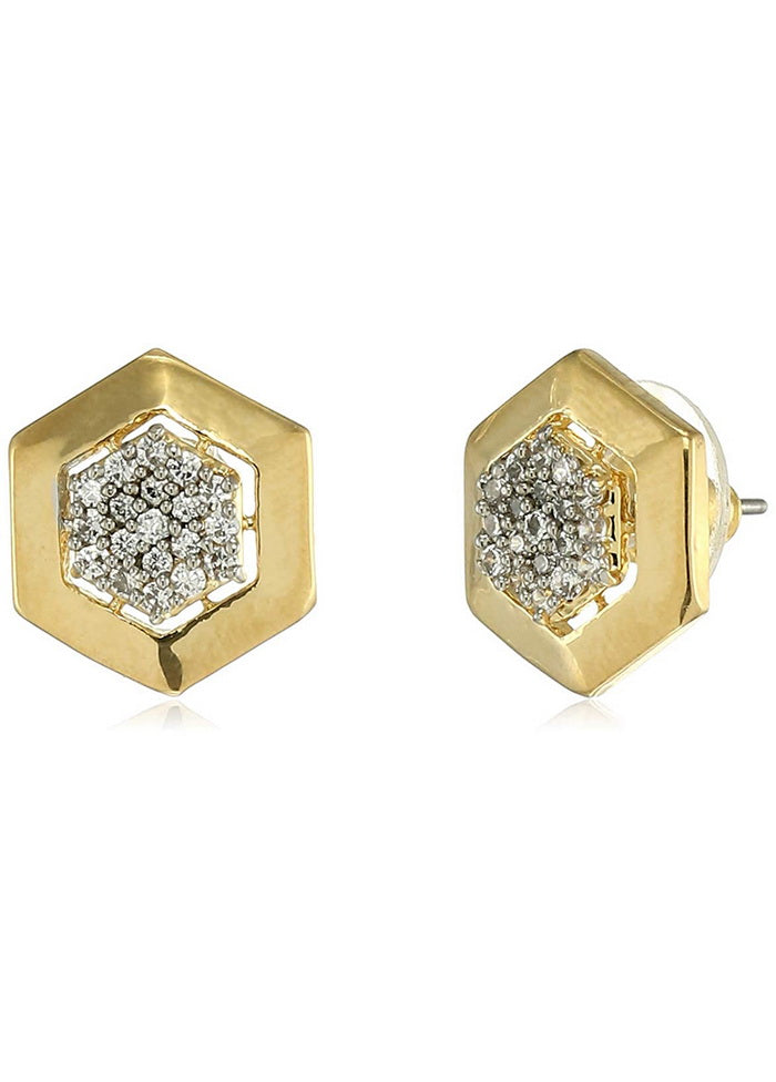 Estele 24 Kt Gold and Silver Plated American Diamond geometric Stud Earrings - Indian Silk House Agencies