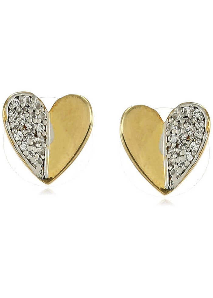 Estele 24 Kt Gold and Silver Plated American Diamond Split heart Stud Earrings for Girls - Indian Silk House Agencies