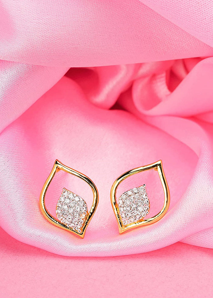 Gold And Rhodium Plated CZ Leaf Stud Earrings - Indian Silk House Agencies