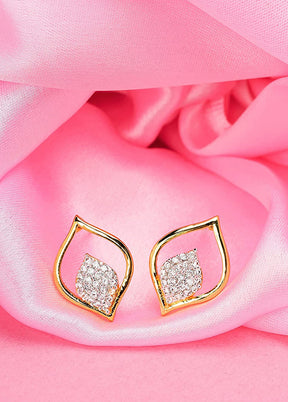 Gold And Rhodium Plated CZ Leaf Stud Earrings - Indian Silk House Agencies